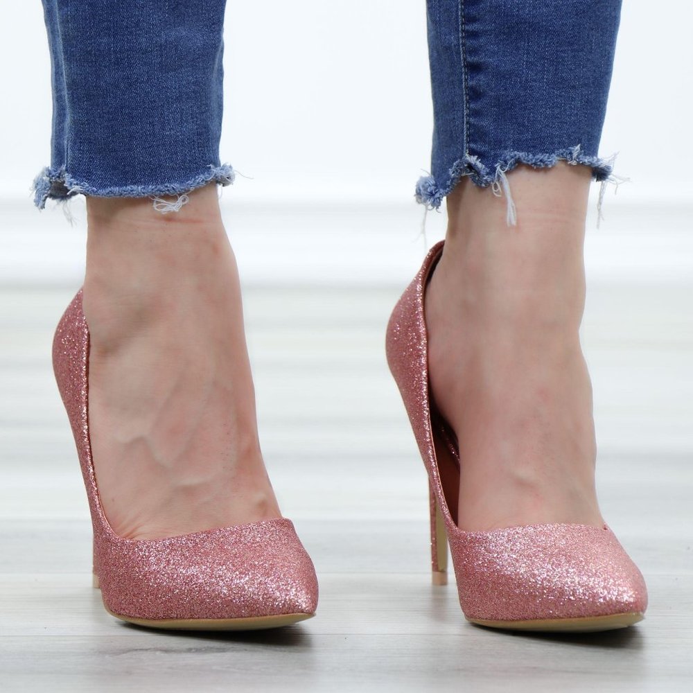 Glitter Pointed Toe High Heel Wedding Party Pumps - Picture 5 of 15